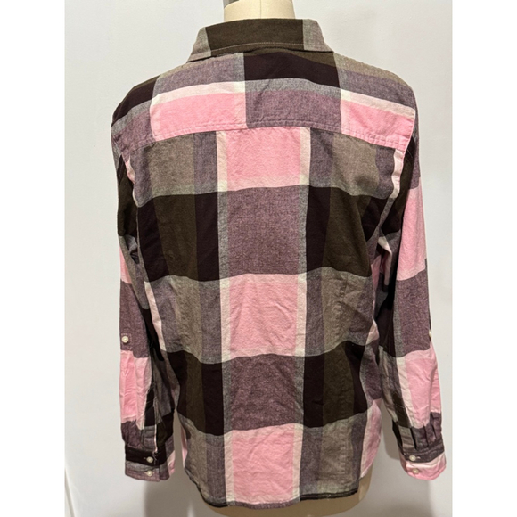 Women's Tommy Hilfiger flannel Plaid Button Down Shirt XL Brown Pink - Picture 5 of 10